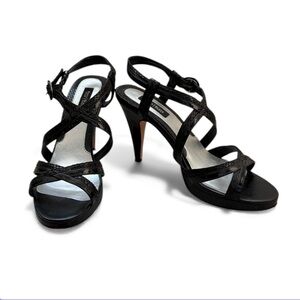 WHBM Black Patent Leather Strappy Evie Sandals | Size 9
